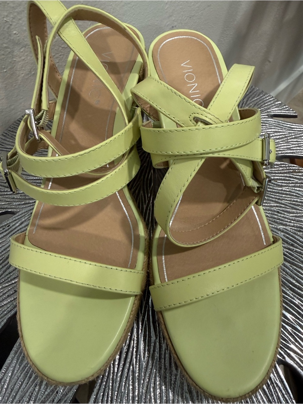 Vionic Lime Green Strappy Wedge Sandals